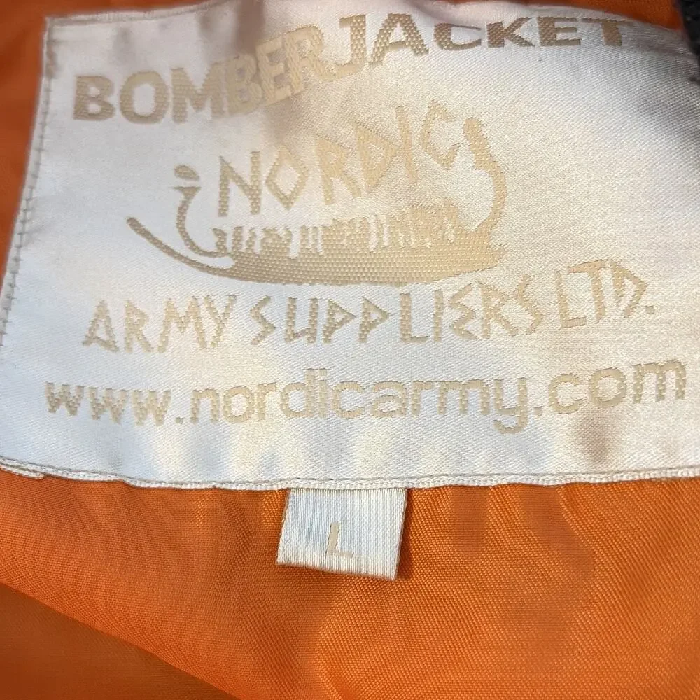 Nordic Army Suppliers Ltd. Men's Black Bomber Jacket Embroidered Size L